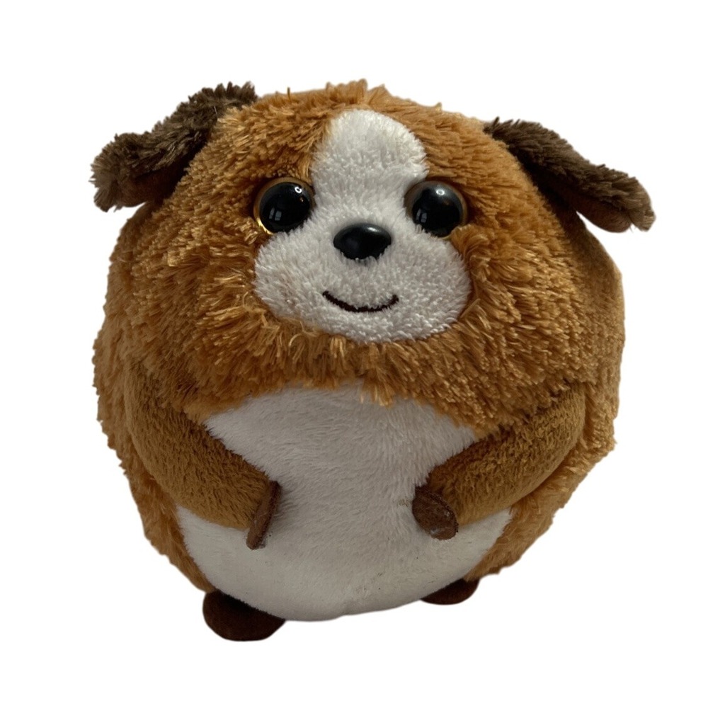 Ty Puffies Bandit Brown White Dog Round Plush Stuffed Animal Toy‎ 2011